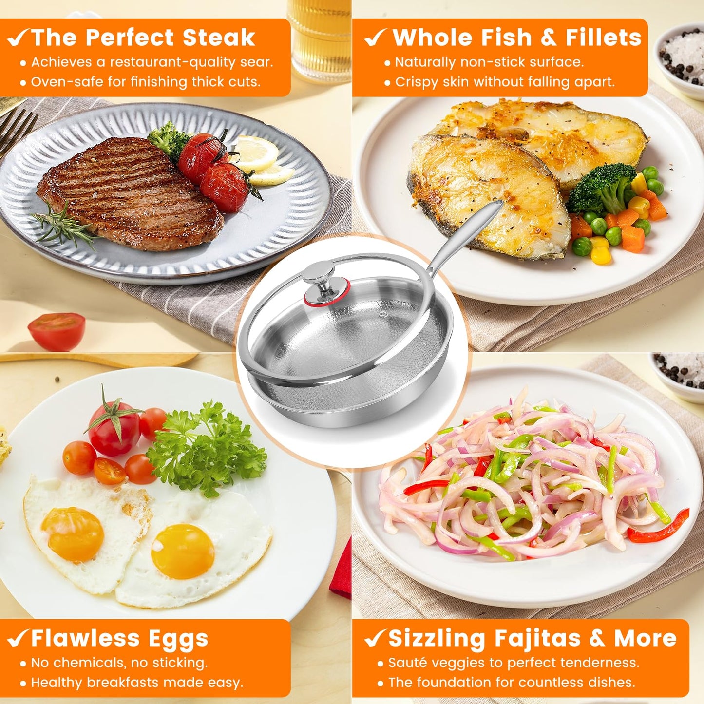NKDFRI Titanium Hammered Pan Pro with Lid - 11.02 Inch Titanium Frying Pan | Scratch-Resistant, Even Heating Cookware for All Stovetops (11in-With Lid)