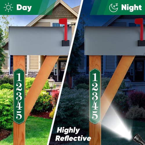 Reflective Address Plaque Vertical - (18'' x 3.5 '') Personalized Address Sign,House Number Sign Plaque,House Address Numbers for Outside House,Yard,Garden,Brick Mailbox,Fence,Driveway