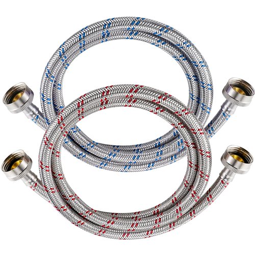 Yejesiy 4 Ft Washing Machine Hoses, 2 Packs Premium Stainless Steel Washer Hoses Burst Proof, Hot and Cold Striped Water Supply Hoses with 3/4'' Standard Interface fit for ALL Washer