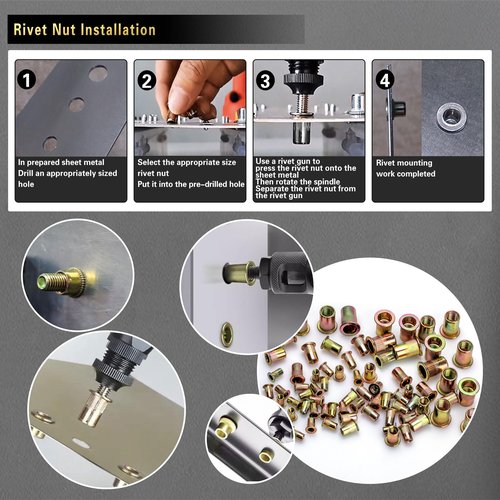ASKWAY Pressure Rivet Nut Tool Kit, 430Pcs Metric Rivet Nut Combination (M8/M6/M5/M4/M3), Suitable for Furniture, Decoration, Automotive, Marine and Industrial Applications