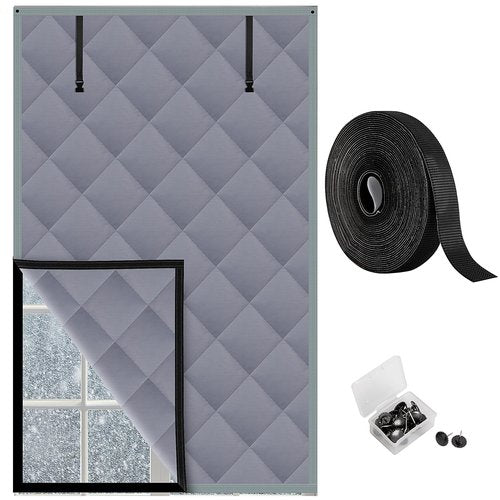 Nkiy Quen 3 Layer Winter Insulated Window Cover-63" x 39" Oxford Thermal Insulated Window Blanket with Fastener-Grey Window Insulation Kit for Winter Keeping Warm