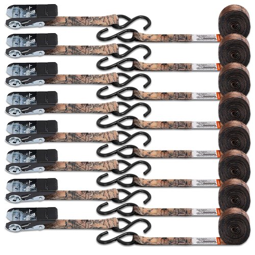 XSTRAP STANDARD Ratchet Tie Down Straps - 8PK - 1'' x 10 ft - 900 LB Break Strength Cargo Straps for Moving Appliances, Lawn Equipment, Motorcycle (Camouflage2)
