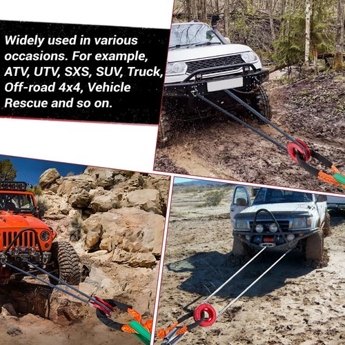 Gedlex Soft Shackle & Recovery Ring Set 2pcs 1/2"x22" Synthetic Winch Rope 56,000lbs Breaking Strength, 1pcs Snatch Ring for ATV UTV SUV Truck Offroad Vehicle Orange