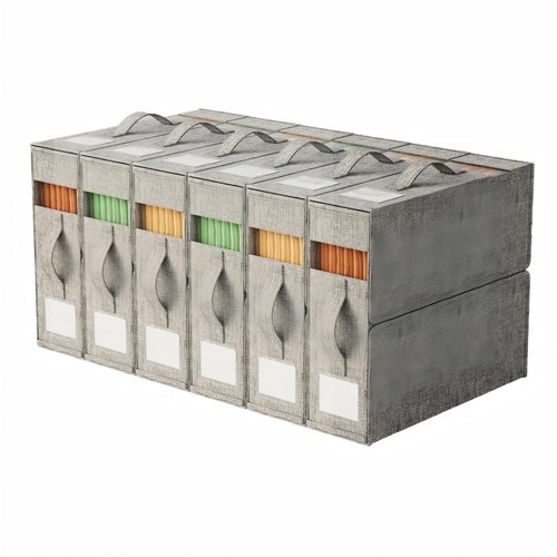 6-Piece Foldable Storage Organizer Set with Handles, Ideal for Bed Sheets, Blankets, and Coverlets, Space-Saving Closet Grey