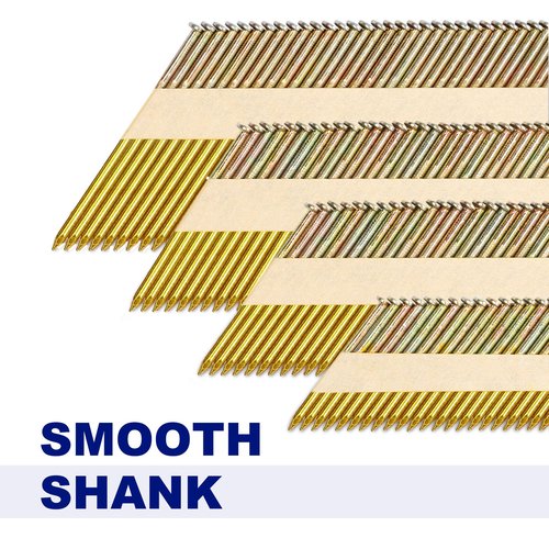 HW HAMWOO 34°Framing Nails,D Head Nail Pack,1200-Pack (2"- 240Pcs,2-1/2"- 320Pcs,3"- 320Pcs, 3-1/2"- 320Pcs),Galvanized Paper Tape Strip Nails,Smooth Shank,for 30 to 34 Degree Framing Nailer