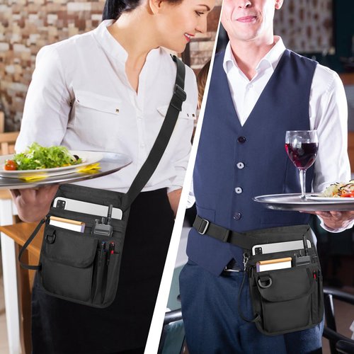 Rexmica Waitress Server Apron with Multiple Pockets, Server Waist Pouch with Adjustable Belt, Waist Apron for Waitress, Waiter, Women Men Server, Waiter Server Apron Bag for Restaurant, Bistro, Cafe