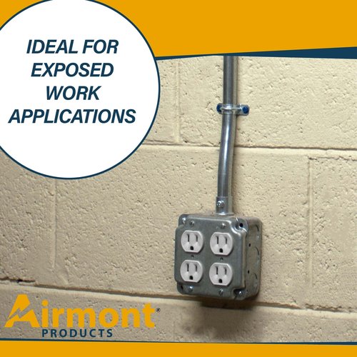 Outlet Box Kit, Includes 4x4'' Welded Metal Electrical Box, 2 Tamper Resistant 20 Amp Duplex Receptacle Outlets, Duplex Receptacle 4x4'' Cover, 16 Knockouts, Green Pigtail Grounding Wire and Screw
