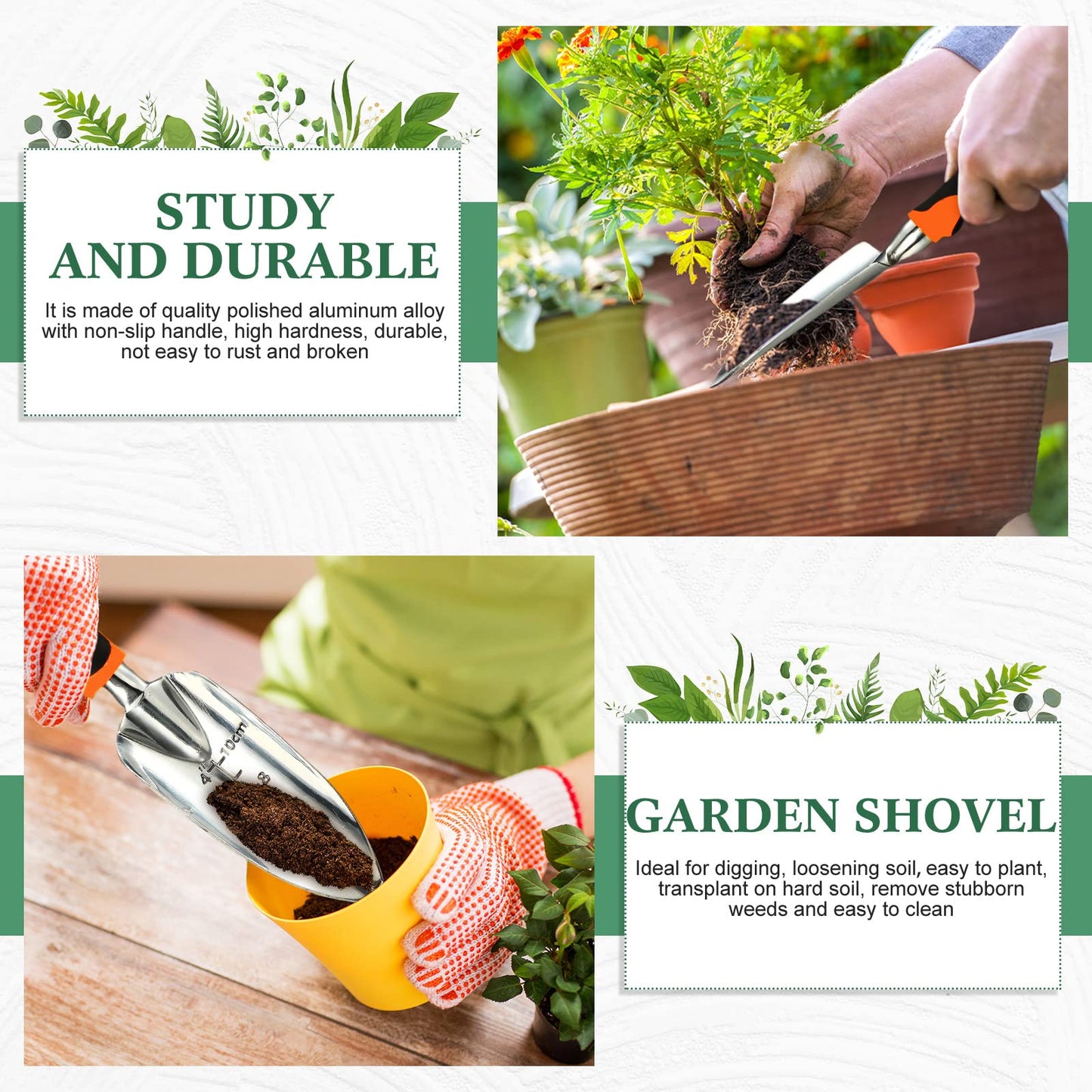 Honoson Garden Hand Trowel Transplant Trowel with Measurements Aluminum Alloy Planting Tools with Rubber Handle Small Gardening Hand Tools Shovels for Gardening Cultivating Transplanting Supplies