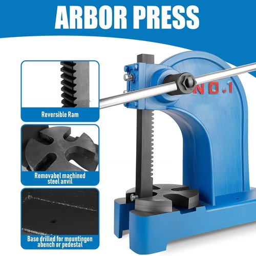 PXVWA 1 Ton Arbor Press Heavy Duty Manual Desktop Arbor Press for Metal forming Plastics Cutting, Hole Punching, (Blue)