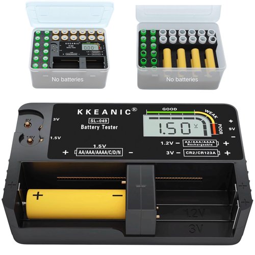 Battery Tester with Battery Organizer Storage Case,Professional Digital Battery Checker with LCD Display for Household AA, AAA, 4A,C, D, 9V, Button Cells. Compact Design & Clear Power Level Indicator