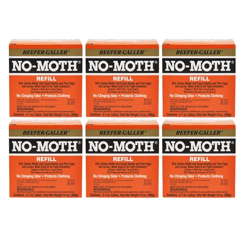 Reefer-Galler NO Moth Closet Hanger Refills - Kills Clothes Moths, Carpet Beetles, Eggs & Larvae (2 Moth Cakes, Pack of 6)