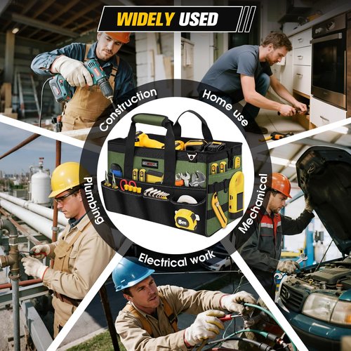 Heavy Duty Tool Bag 15-Inch - 21 Pockets Tool Organizer, Portable Electrician Toolbox W/Soft Handle & Zipper for Mechanic Plumber Carpenter, Gifts for Men Dad Husband Him, Wide Mouth Tool Storage Bag