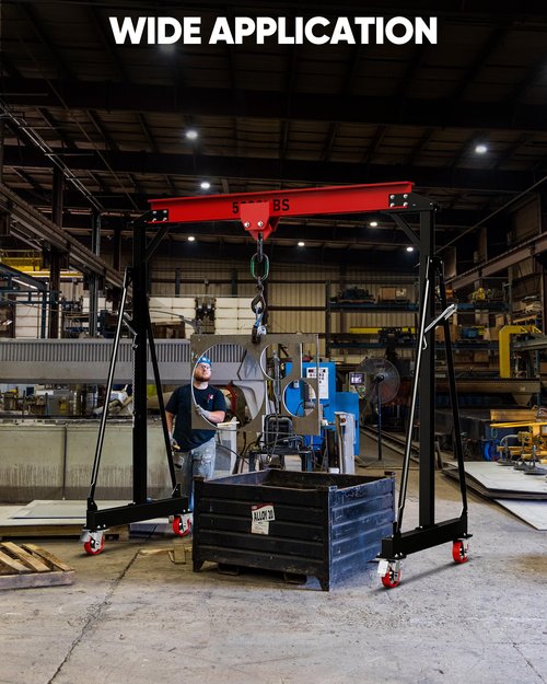 Dkenicor 3 Ton 6600Lb Gantry Crane, 9.06FT Maximum Width, 8.53-12.47ft Adjustable Height, Portable Shop Lift Hoist with 2 Ton Manual Trolley, Red