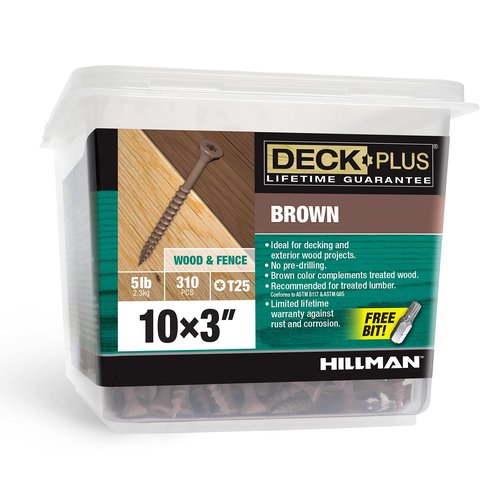 Deck Plus Screws, 3" Epoxy Coated Exterior Wood Screw #10 x 3" Torx/Star Drive Included Coarse Thread, Decking Screws, Outdoor Rust Resistant, Brown 310 PCS