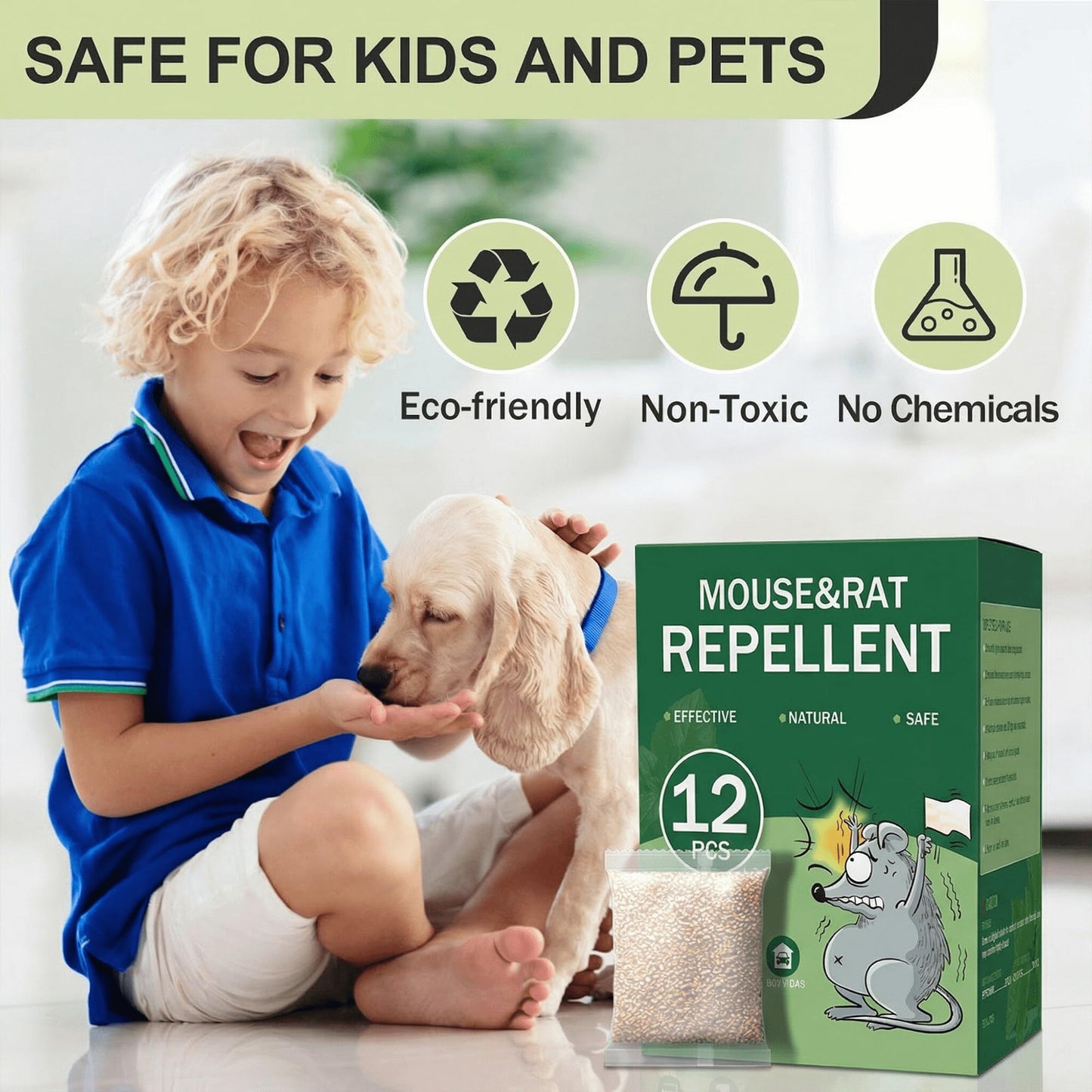 Mouse Repellent Pouches 12 Pack for House - Natural Peppermint Oil Rodent Control - Long-Lasting Plant-Powered Mice Deterrent for Kitchen, Storage, Car, RV, Basement & Shed, Safe for Family & Pets