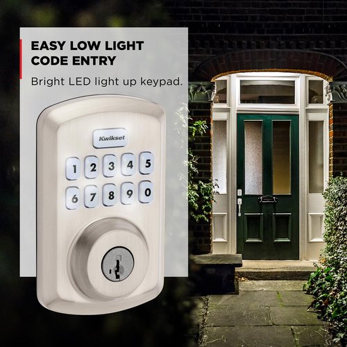 Kwikset Powerbolt 250 10-Button Keypad Satin Nickel Transitional Electronic Deadbolt Door Lock, Featuring Convenient Keyless Entry, Customizable User Codes, Auto Locking