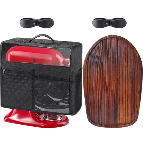 HouseJoy Stand Mixer Cover with Slider Mat for 4.5-5 qt Kitchenaid Stand Mixer, Wooden Slider Mat with Dust Free Cover, Storage for Mixer Accessories,17.2’’x15’’x9.2’’, Comes with Cable Holder