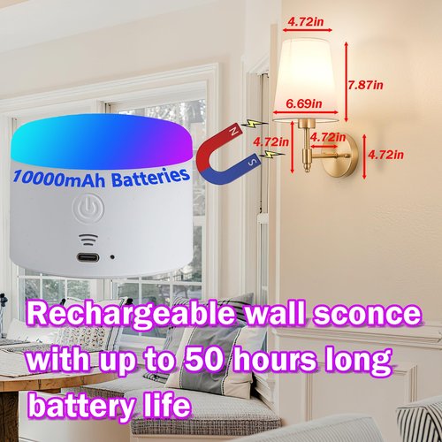 slywise Battery Operated Wall Sconce: Gold Wireless Wall Lights with Magnetic LED Battery Bulb, Easy to Eject Charge, Renter Friendly Wall Lamp for Bedroom Living Room Wall Decor