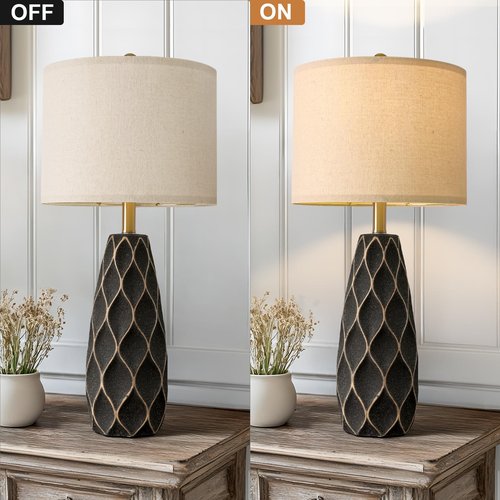 PORTRES 27.5" Ceramic Table Lamps for Bedroom Living Room Lamps Set of 2 Modern Bedside Nightstand Lamp Farmhouse Vintage Rustic Boho Retro Large Table Lamps Light Home Office Desk Deco Gifts, Black