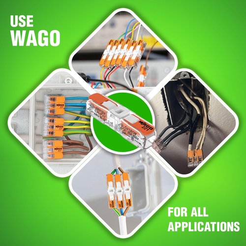 WAGO 221-2401 48pc Inline Compact Splicing Wire Connectors | Includes 48pc 221-2401 (2 Conductor) | WAGO Wire Connectors | 221 Straight Inline Splice | Straight Electrical Lever Nuts | (2-Port)