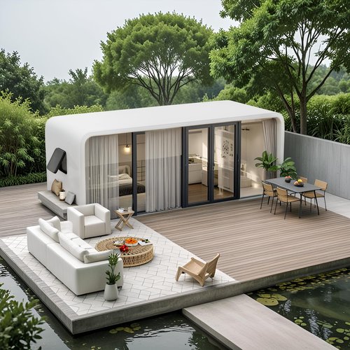 Walkmax Luxury modern prefab cabin - 19ft mobile capsule with bedroom, kitchen and bathroom, storm resistant prefab cabin -15 typhoon and 10 earthquake proof mobile cabin for travel and outdoor living