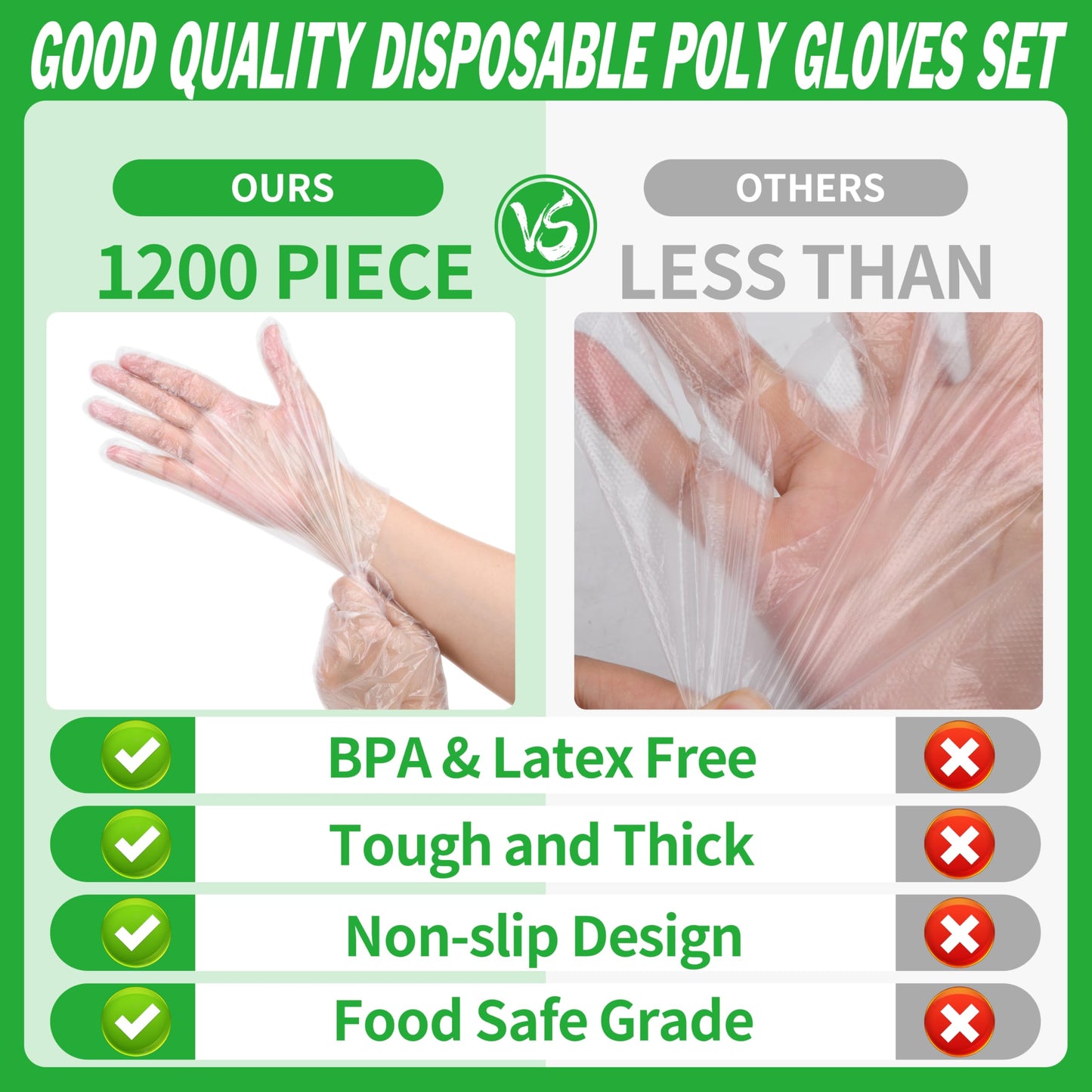 BYMORE 1200 Pcs Disposable Plastic Gloves Bulk, Clear Food Handling Service Gloves for Kitchen Food Prep Food Service Food Handling Cooking Cleaning, One Size Fits Most