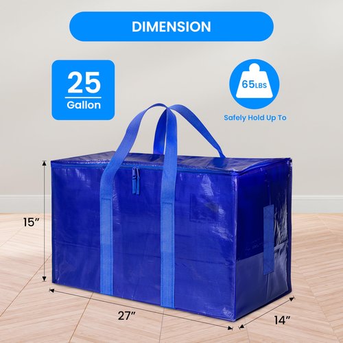 Simple Deluxe Extra Large Moving Bags 10 Pack, Heavy Duty Storage Totes with Surround Handles & Zipper, for Clothes Packing, Moving Supplies, Blue