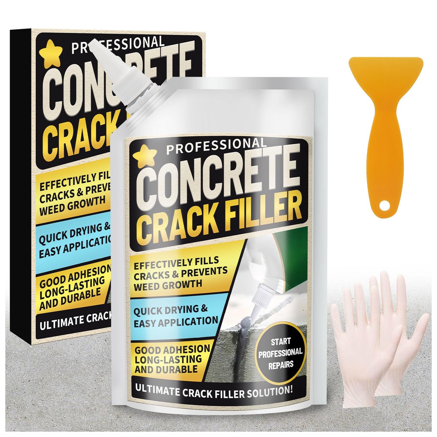 Concrete Crack Filler, High Elasticity Cement Crack Filler, Self Leveling Concrete Slab Repair Sealant for Driveway, Walkway, Patio, Waterproof Caulking Glue for Joint, Outdoor - 17.6 Floz