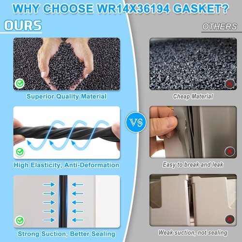 UPGRADED WR14X36194 Freezer Door Gasket Compatible with GE Freezer Door Gasket WR14X10376 GE Freezer Seal Replacement Refrigerator Door Gasket For Ge Refrigerator Door Seal WR14X10370 WR14X31558 Black