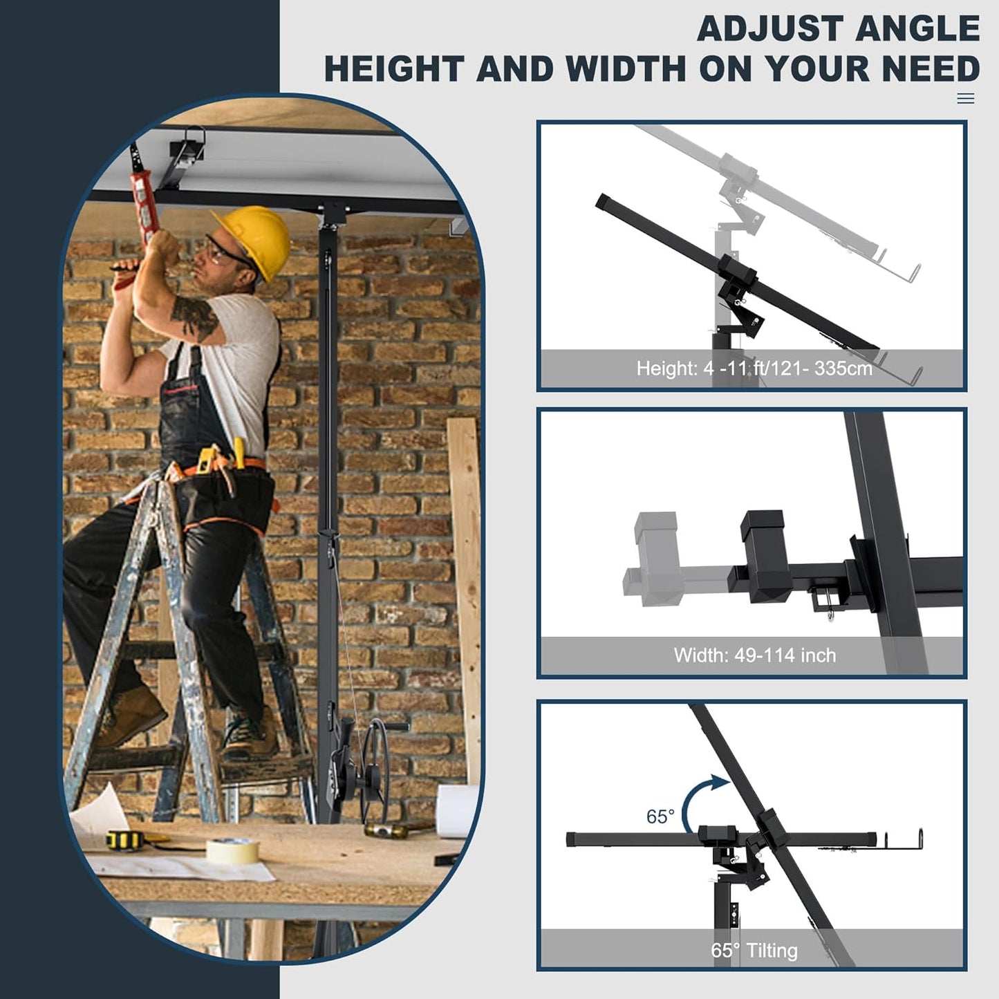 11 Ft Drywall Lift,Drywall Rolling Lifter Panel,150LBS Heavy Duty Sheetrock Lift Drywall Lift,Drywall Lift Panel Hoist Jack with 360° Adjustable Telescopic Arm & 3 Lockable Wheels