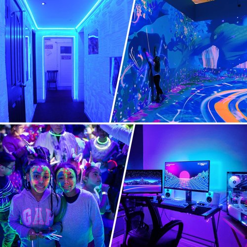 YGS-Tech 16.4FT UV Black Light LED Strip, 3528 385nm-400nm USB UV Light Strip, Non-Waterproof Blacklight Strip with Battery Box, for Fluorescent Dance Party Body Paint(2 Pack)