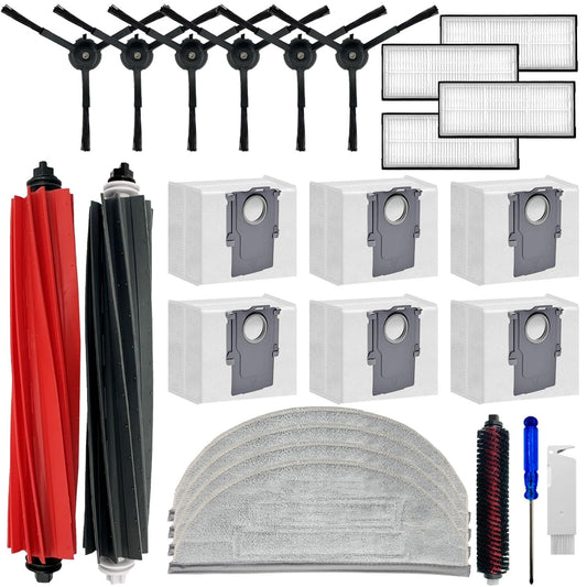 Replacement Parts Compatible with Roborock S8 Pro Ultra Robotic Vacuum Cleaners Accessories Kits, 2 Main Brush, 1 Rolling Brush, 4 HEPA Filters, 4 Side Brushes, 4 Mop Pads, 6 Dust Bags