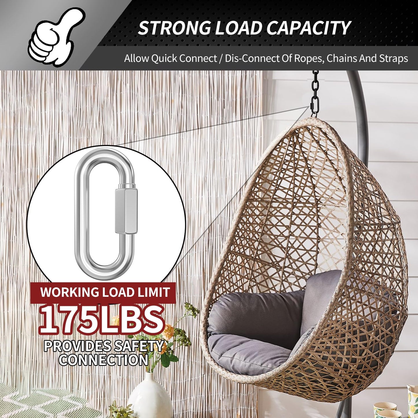 15 Pack Heavy-Duty Chain Hooks Quick Links - 304 Stainless Steel 1/8" Locking Carabiner Anti-Rust Chain Connector Quick Link for Towing,Swing,Shade Sail,Bird Toys,Capacity 175lb