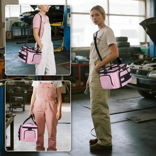 Trahzia Tool Tote Bag for Women, Tool Storage Organizer with Anti-friction Bottom, Tactical Range Bag for Electrician, Carpenters, Repairman, Pink