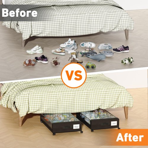 Under Bed Storage with Wheels, 1 Pack Under Bed Storage Containers with Clear Lids,Under the bed storage Organizer Bins, Rolling Under Bed Metal Drawer for Clothes,Shoes,Toys (Dark Black)