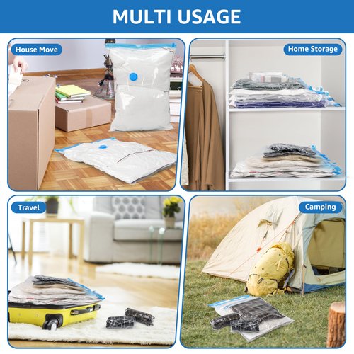 12 Jumbo Compression Storage Bags, Vacuum Storage Bags, Space Saver Bags for Comforters, Blankets, Bedding, Pillows and Clothes Storage, Hand Pump Included