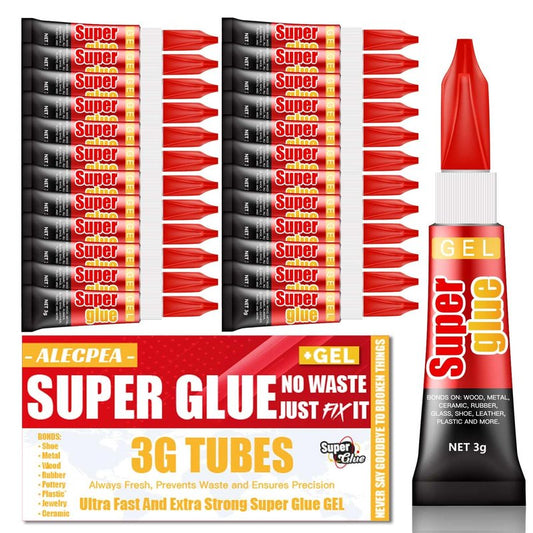 3 Gram (Pack of 24) Single use Super Glue Gel, Super Fast, Thick & Strong Adhesive Superglue, Cyanoacrylate Glue for Hard Plastics, DIY Craft, Ceramics, Frame, Leather, Metal Etc