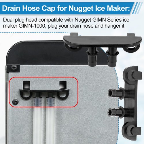 Ice Maker Drain Hose Stopper Cap with Hanger Compatible with GE Opal Nugget Ice Maker GIMN Series Ice Maker, Ice Maker Parts Drain Plug for 1/4 Inch ID Drain Hoses - Ice Maker Drain Hose Holder Clip