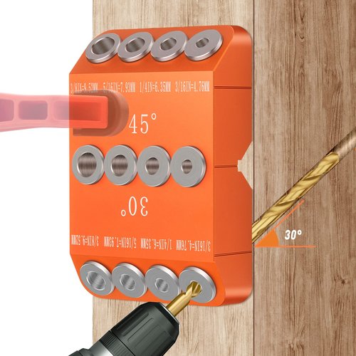 Neitra Multi Angle Cable Railing Drill Guide Jig with 30 45 90 Degree for Angle and Straight Holes, 4 Sizes Durable All Metal Drilling Jig for Cable Railing Lag Screw Kit Wood Post