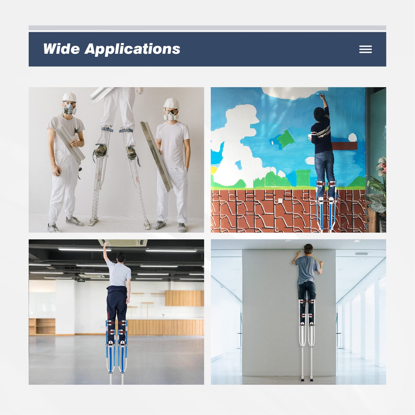 BATONECO Drywall Stilts for Adults, 24"-40" Adjustable Heights, Aluminum Painters Stilts for Working at High Places, Blue