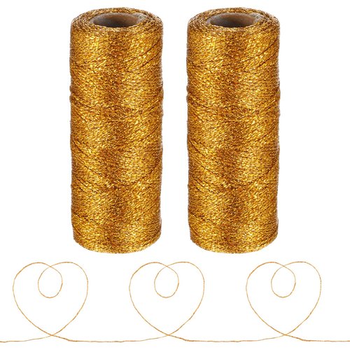 HJZHII 2 Pcs Gold String, 1 mm Diameter 328 Feet 3937 in Glitter Twine Gold Yarn Thread Twine for Baker Gift Wrapping Christmas Ornaments Holiday Decorations DIY Crafts