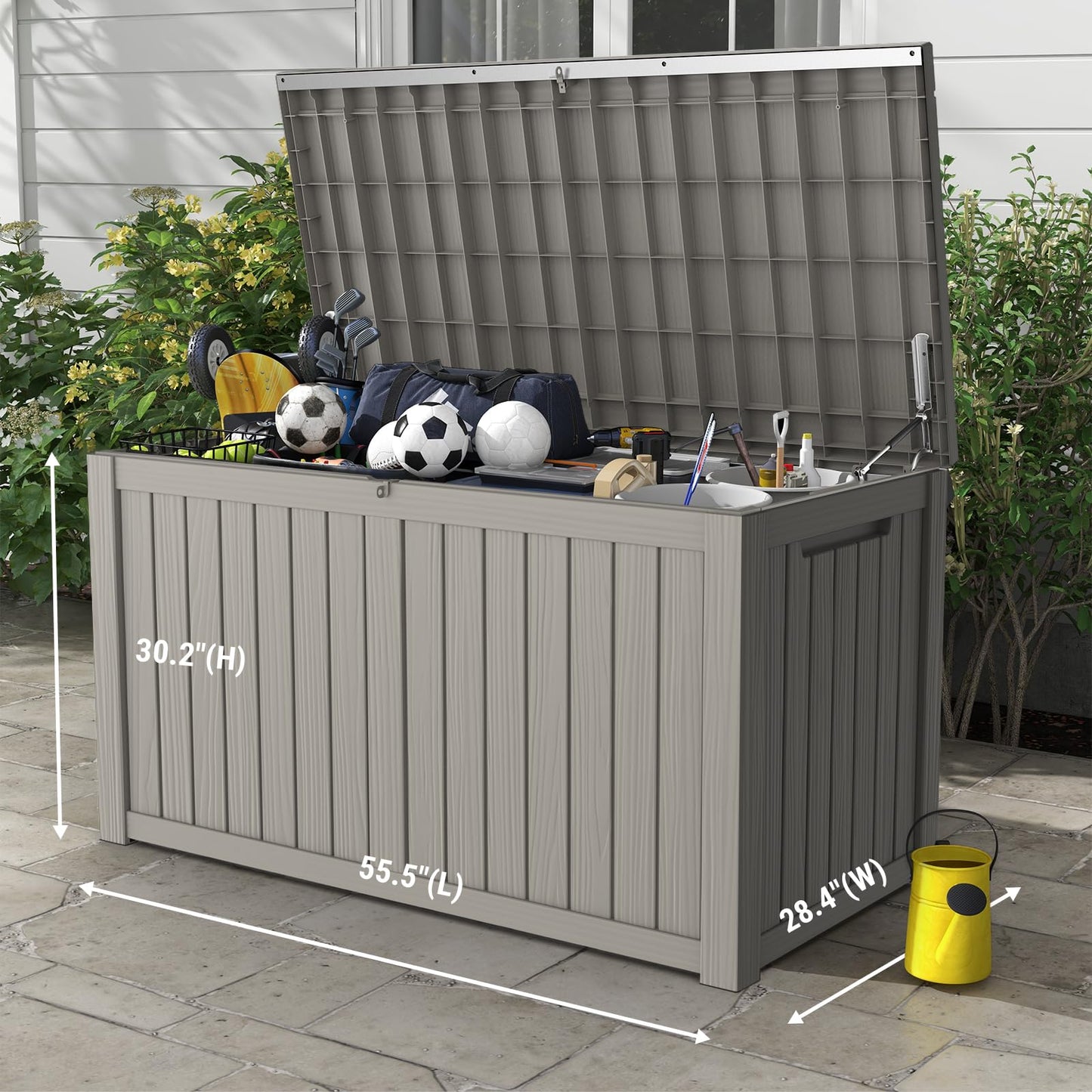 Mars Villa 180 Gallon Outdoor Storage Box, Large Waterproof Resin Deck Box for Patio Furniture Cushions, Pool Supplies, Gardening Tools, Lockable, Weatherproof and UV Resistant, Grey