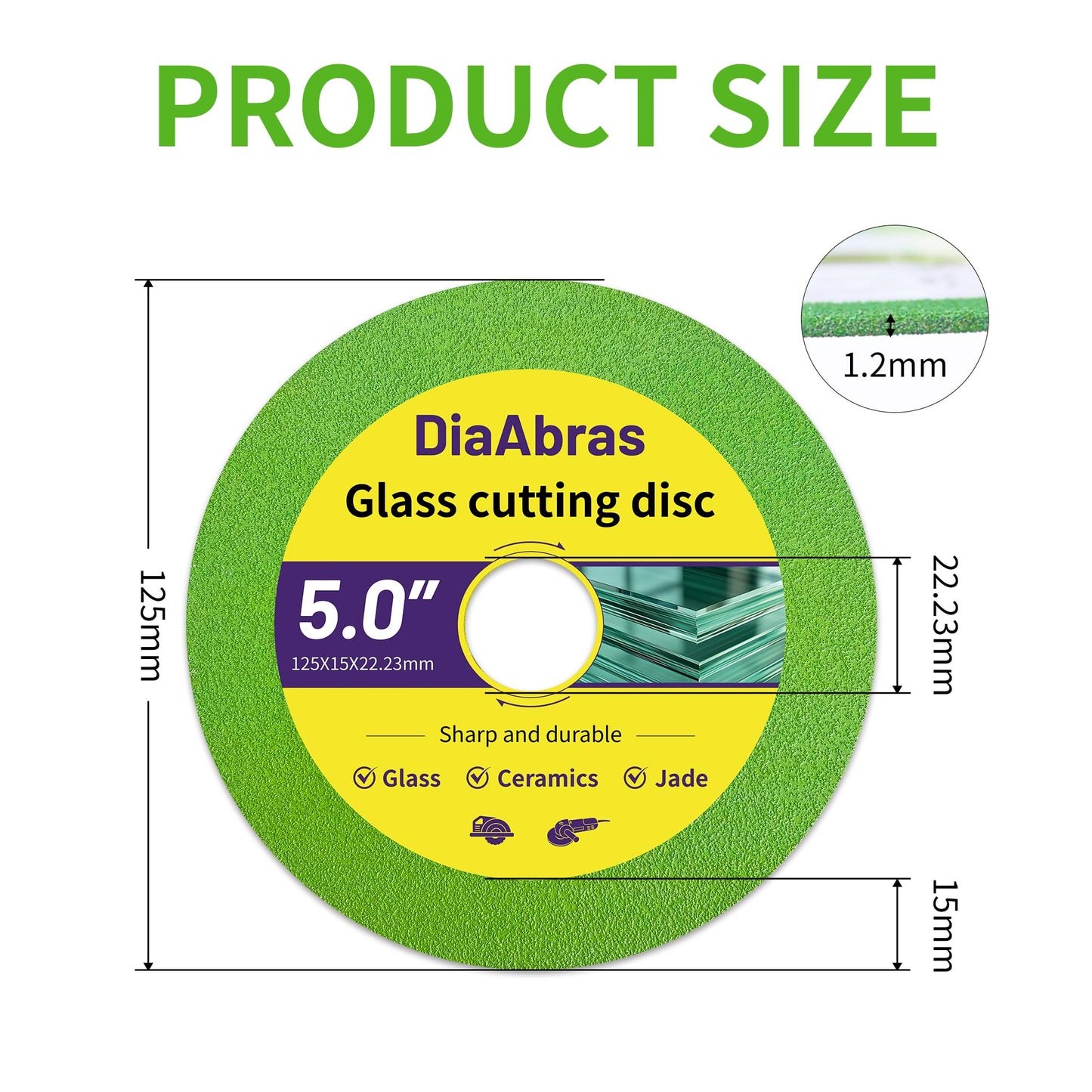 3-Pack 5 inch Glass Cutting Disc for Angle Grinder, Rock Slab Grinding Disc Diamond Cutter Saw Blade Wet/Dry Cutting Disc for Cutting Porcelain Ceramic Tile Granite Marble Asphalt Concrete Glass
