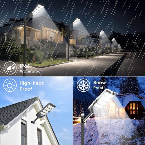 2 Pack Solar Street Lights Outdoor Waterproof 6500K 12000LM 5730SMD LEDs Solar Flood Lights Dusk to Dawn Parking Lot Light Wide Motion Sensor and Remote Control for Area Lighting Yard