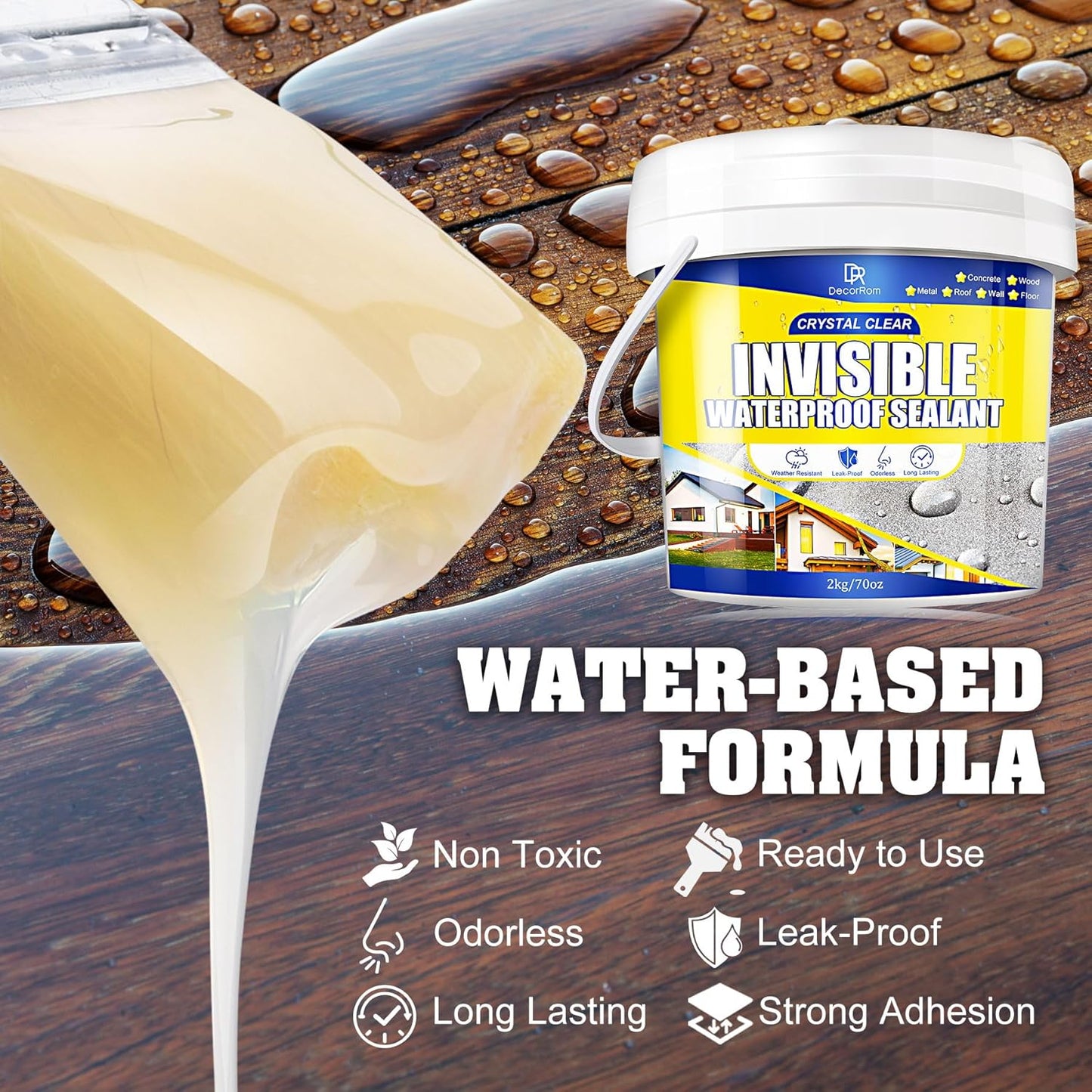 Transparent Waterproof Coating, 35oz Clear Waterproof Sealant - Concrete Crack Sealant for Roofs, Walls, Wood & Terraces - Indoor/Outdoor Flexible Water-Based UV-Resistant Crack-Proof Protection