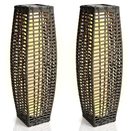 VIHOSE 2PCS 7.87 x 6.3 x 27.17 in Solar Powered Outdoor Floor Lamp Resin Wicker Solar Floor Lamp with 26 LED Light, 40 Lumen Weather Resistant Rattan Outdoor Lantern for Patio Yard Courtyard (Classic)