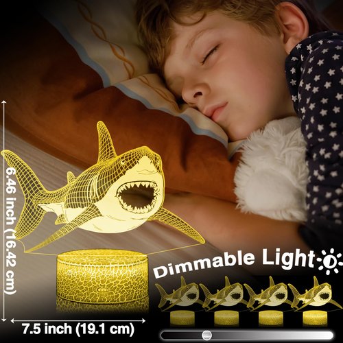 DAHEYMA Shark 3D Light Illusion, 16 Colors LED Dimmable Night Light - Touch and Remote Control, Room Home Decor Shark Lamp with Tpye-C Cable