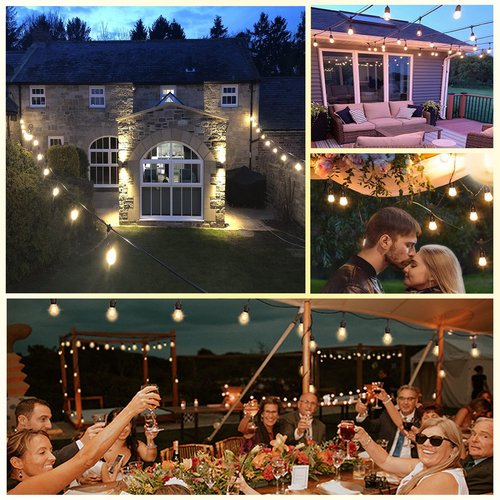1-Pack 150 ft Outdoor String Lights for Outside with Remote Patio Lights Weatherproof, 45+3 Spare S14 Shatterproof Warm 2200K Bulbs, Linkable