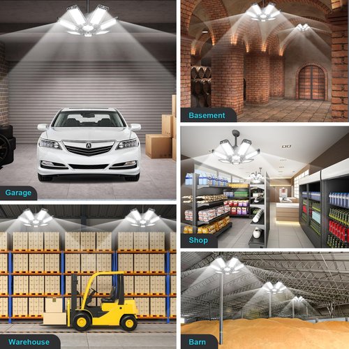 CHENGCHILIT LED Garage Light 2 Pack - 200W 20000LM 6500K LED Garage Ceiling Lights with 7+1 Adjustable Panels, Shop Lights Screw in E26 E27 Bulb Socket for Workshop, Storage Room, Basement, Warehouse