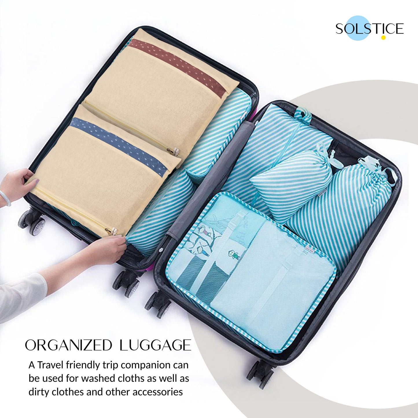 SOLSTICE Cotton Saree Bags, Covers for Storage Set with Zip Closure for Clothes Bags and Wardrobe Organizer with Transparent mesh window (16 x 14 Inches) (Pack 0f 12)